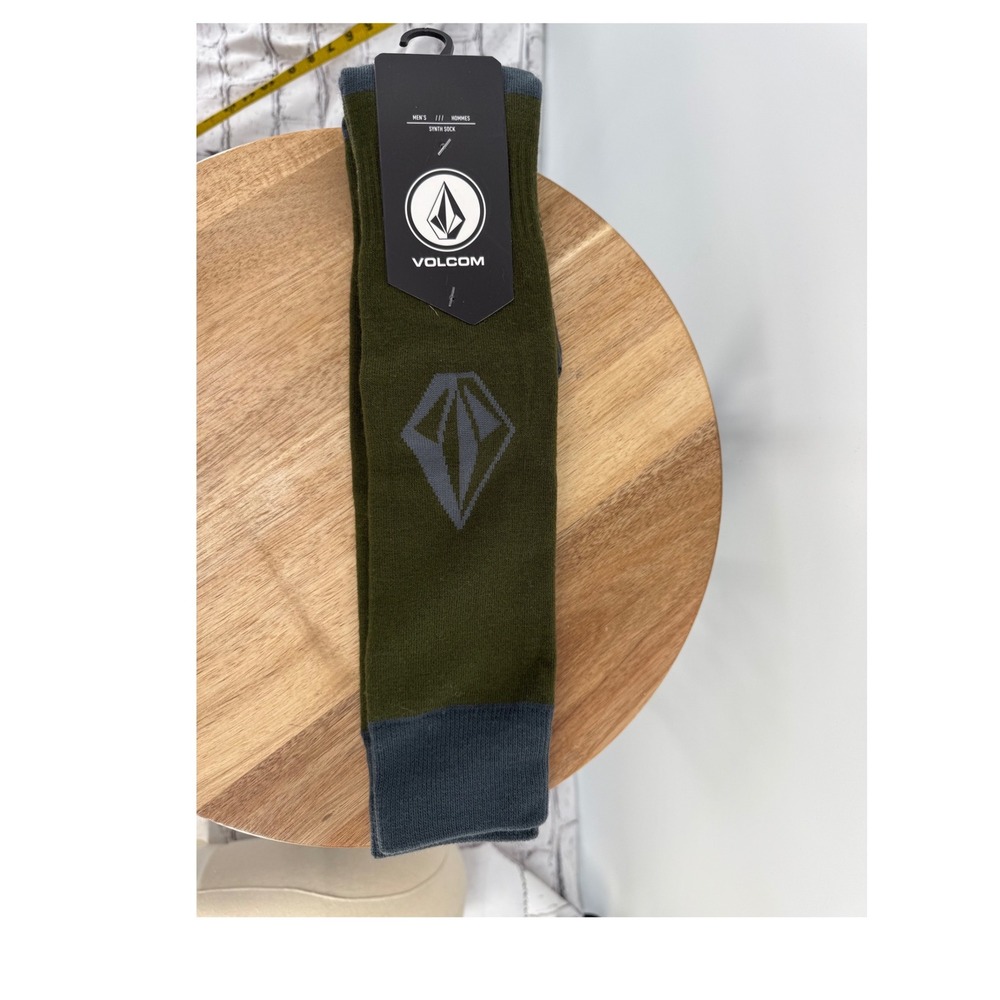 Volcom Men's Synth Socks Green‎ Grey Logo Stretch Crew Size Small Medium